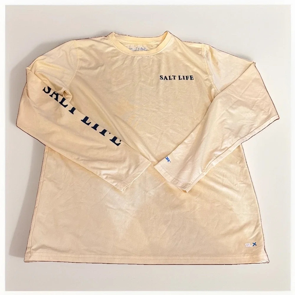 Salt Life Youth XL Light Yellow Long Sleeve Outdoor Shirt SLX Logo Sleeve